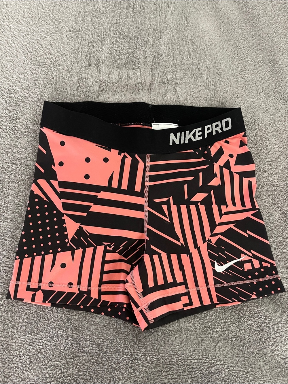 Nike Black & Coral Geometric Compression Shorts